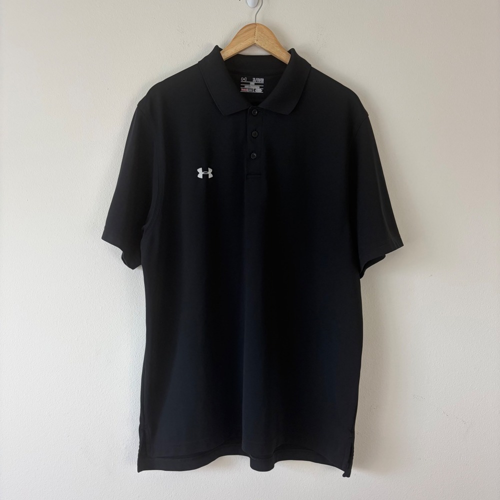 Under Armour‎ HeatGear Loose Polo Shirt Black XL Embroidered Logo Short Sleeve